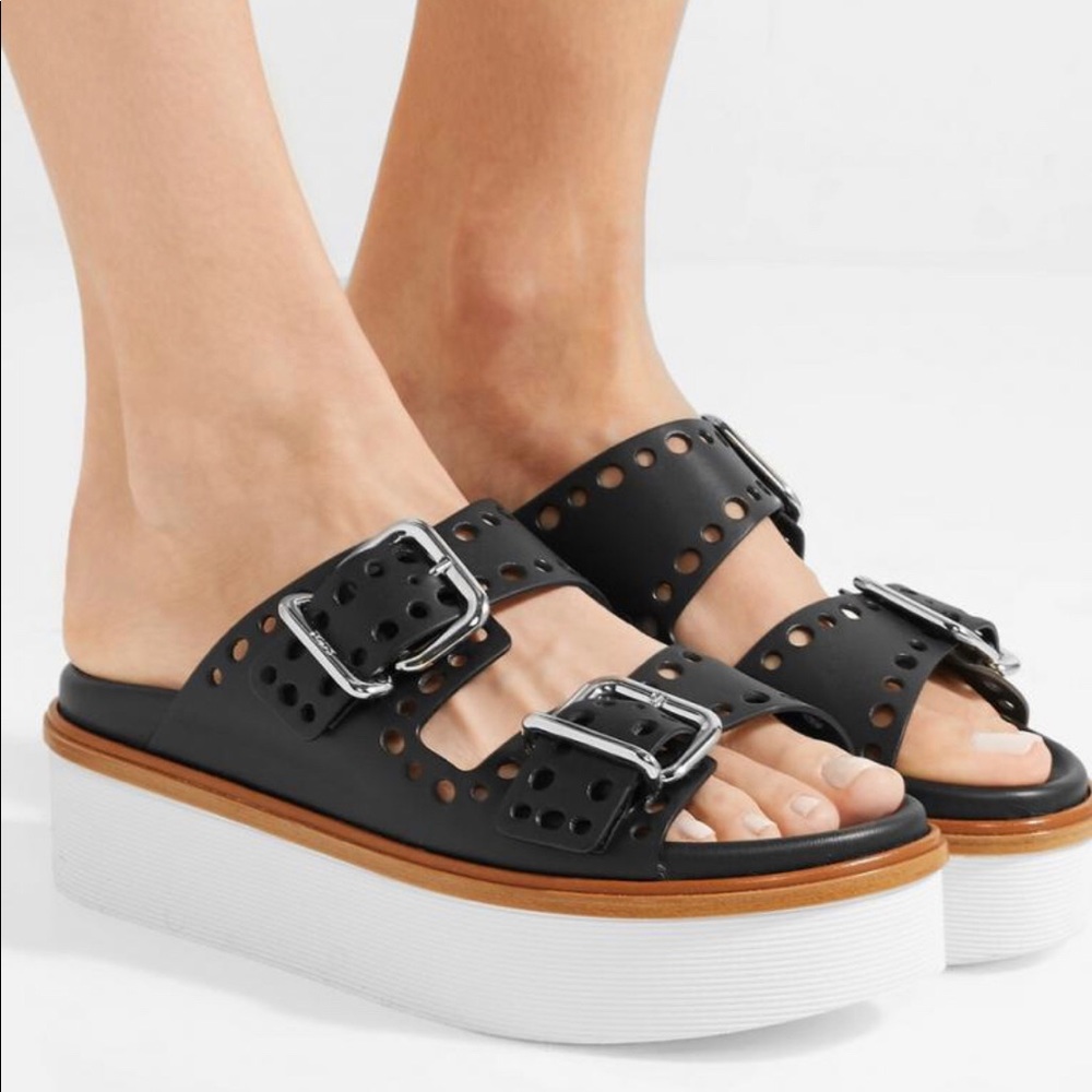 Tod’s Platform Sandals Laser-cut Black leather 7.5